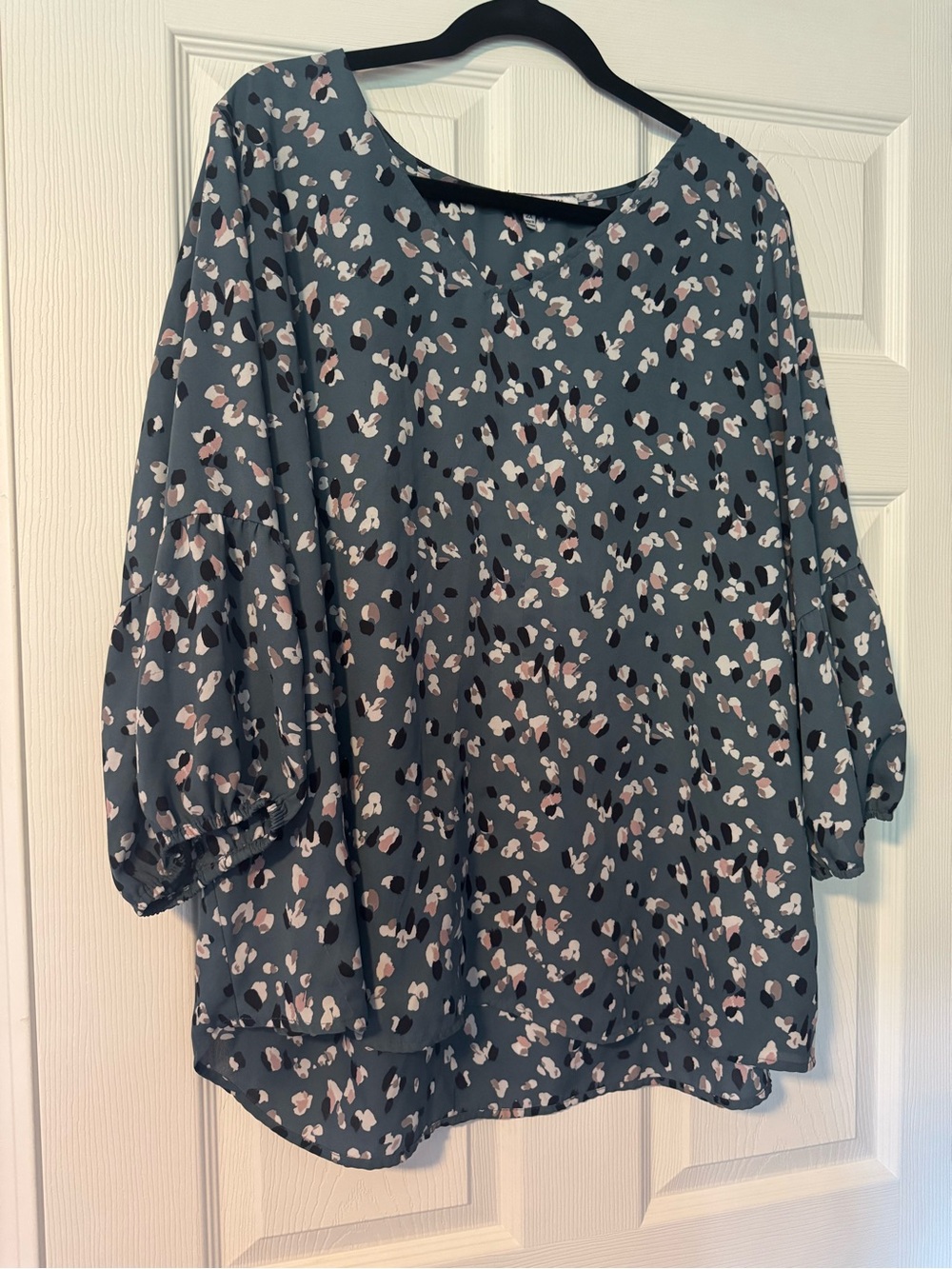 Collective Concepts Slate Blue Floral Dot Blouse